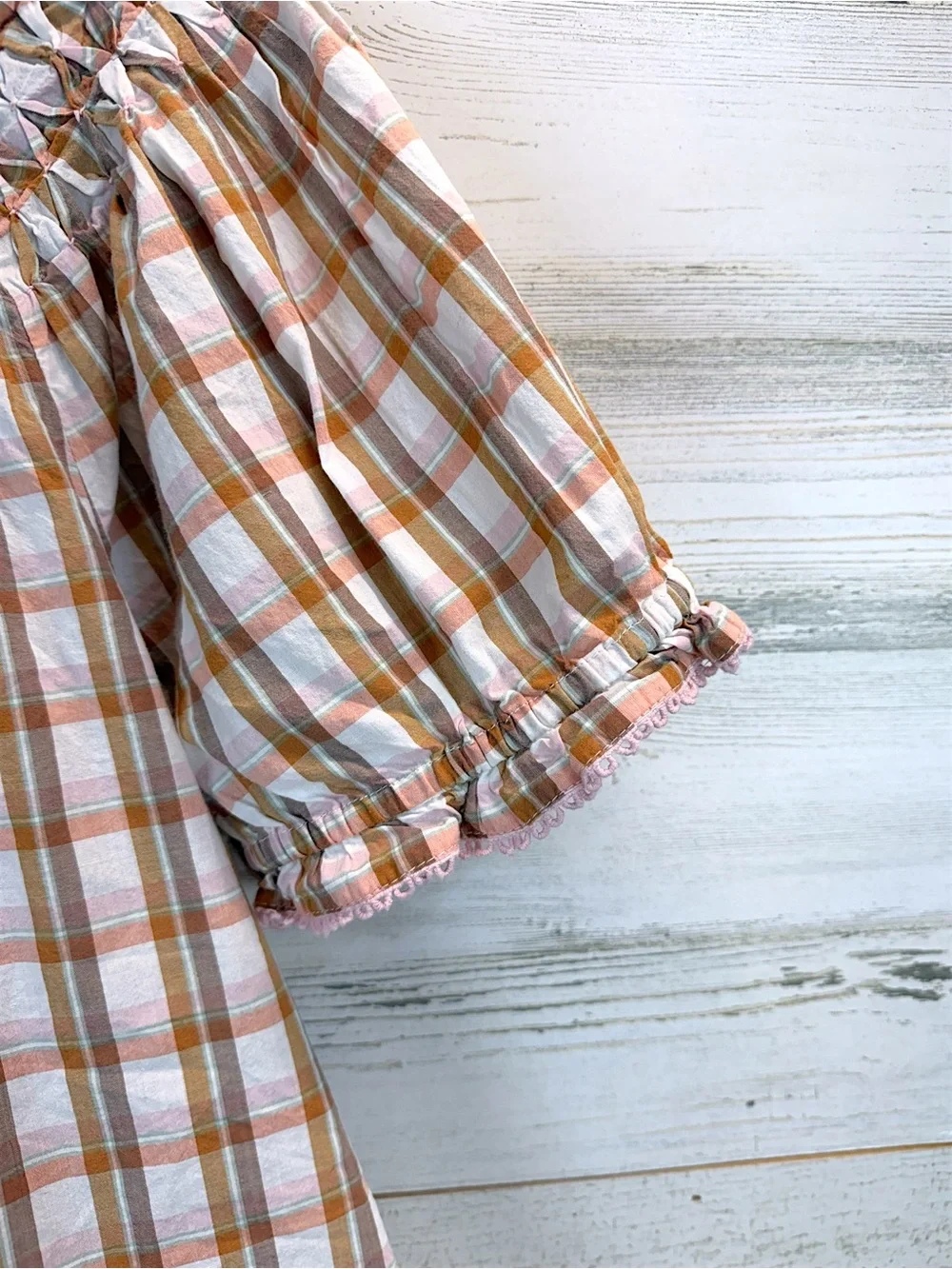 Anthropologie Plaid Smocked Peasant Blouse XL Cottagecore Boho